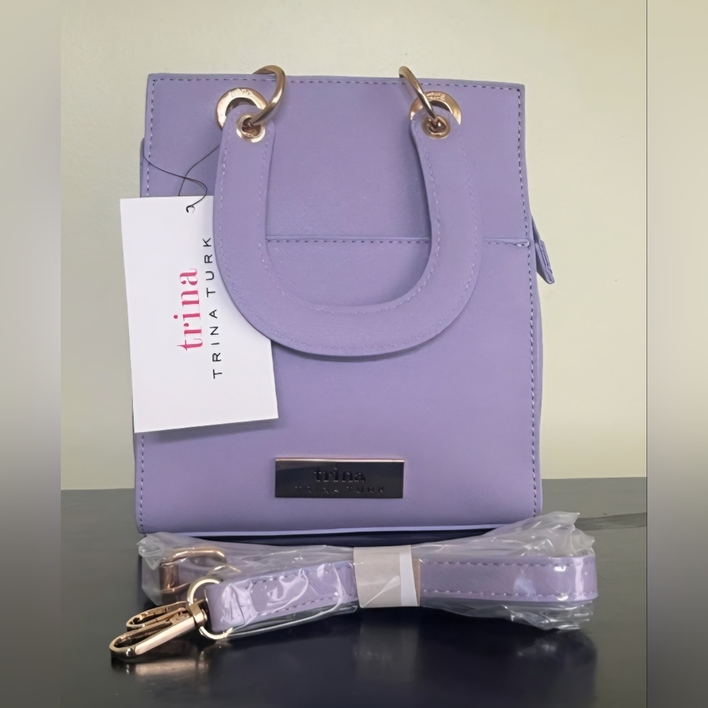Trina Turk Lavender Handbag Dbl Handle Tote w/ Front Slip Pocket Vegan Leather